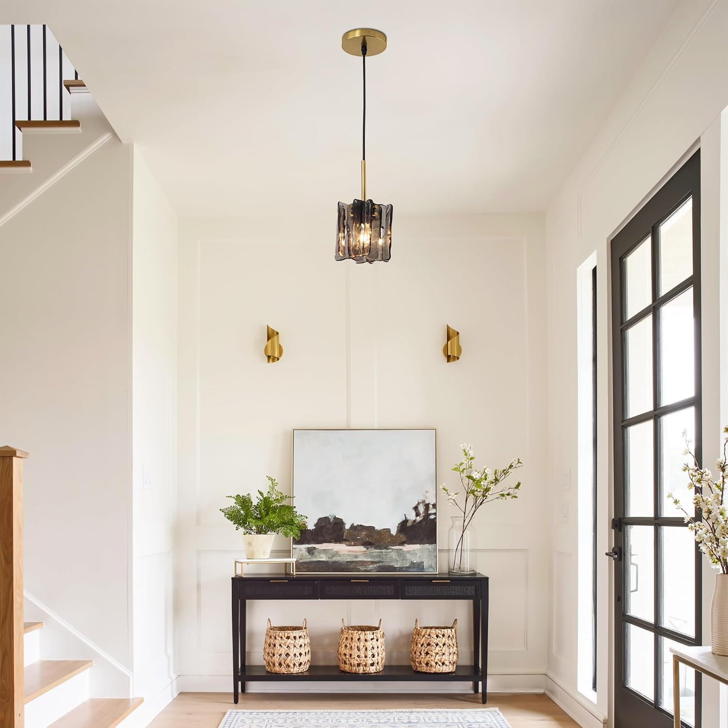 Black Glass Pendant Lights Kitchen Island - Modern Industrial Farmhouse Gold Pendant Lighting with Clear Glass Shade for Kitchen Island Lighting Dining Room Entryway Foyer