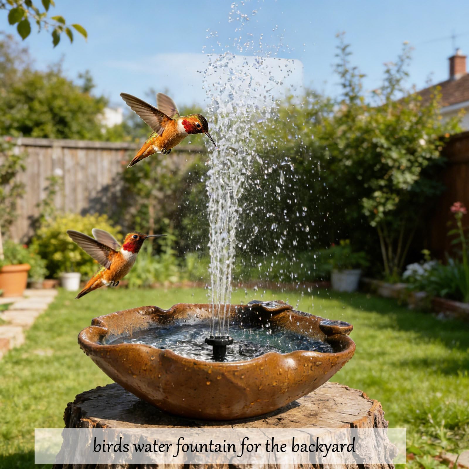 Vogeltränke aus Keramik, Solarbrunnen, 32,5 cm, robuste Keramik-Vogeltränke für den Außenbereich, Wasserbrunnen, Wildtier-Trinkstation und Bodenfutterstation, Garten-Terrassen-Dekor