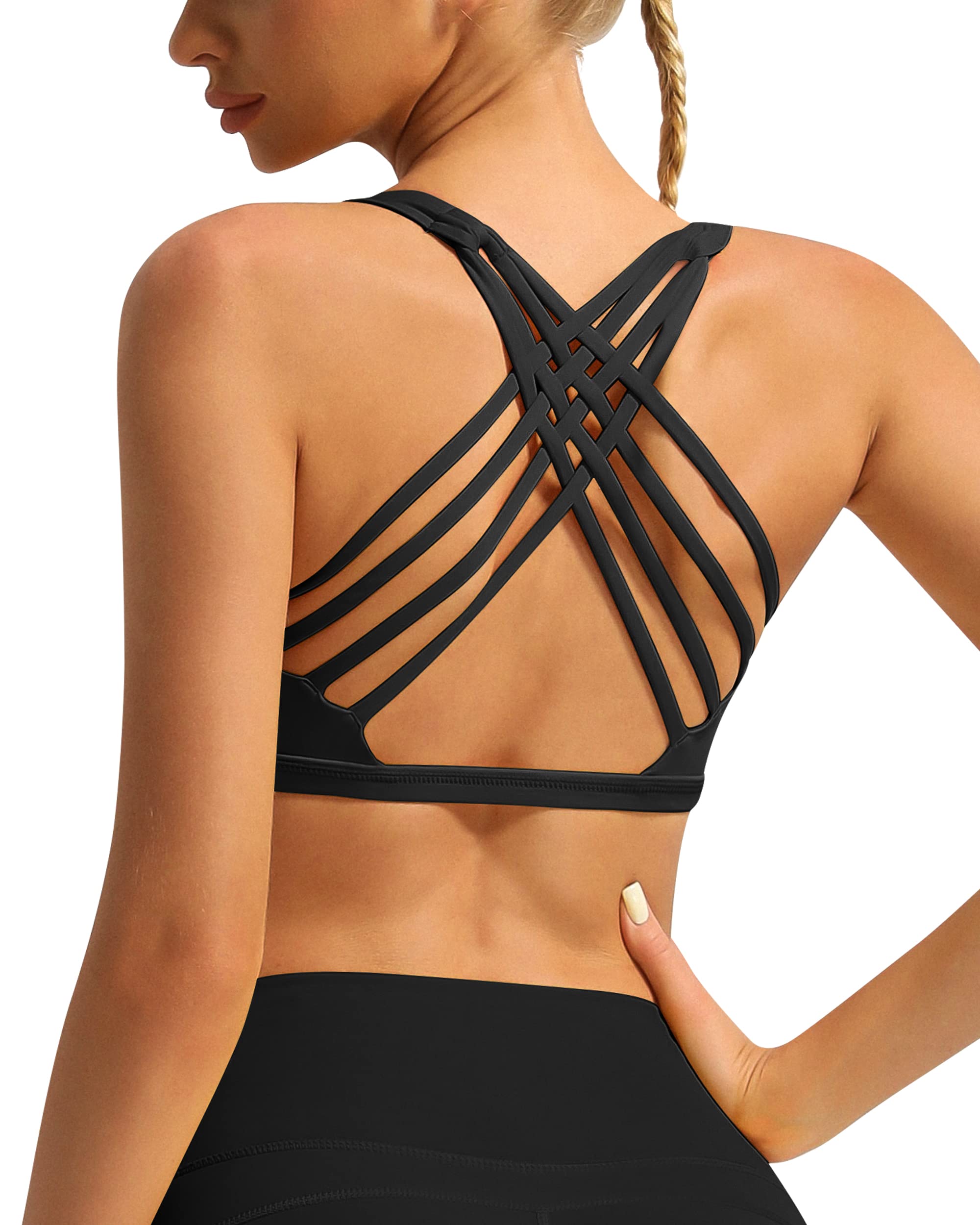 Queenie Ke BareLuxe Sports Bras for Women Padded Medium Support for Yoga Cross Back Strappy Square Neck Workout Tops — view 9