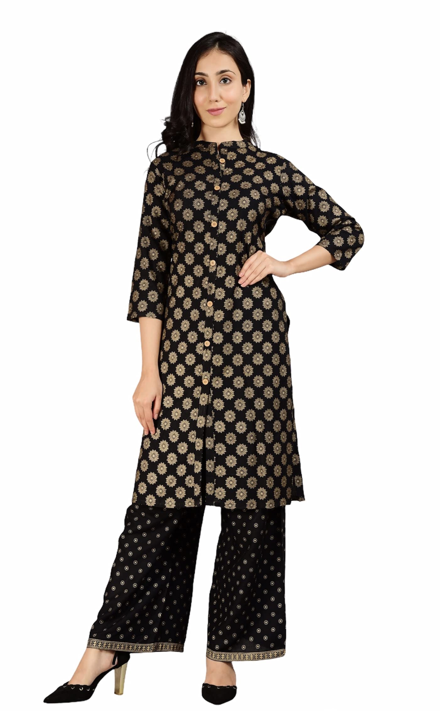 Asean Women's Rayon Straight Printed Kurta With Palazzo Set
