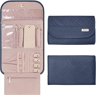 TBTOTRA Travel Jewelry Organizer Box, Foldable Travel Case for Earrings, Necklaces, Rings, Bracelets, Greyblue