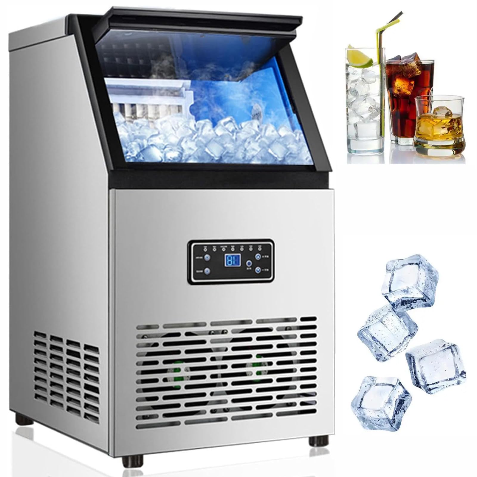 DPQYJPP Commercial Ice Maker, Under Counter/Freestanding Ice Machine 60kg