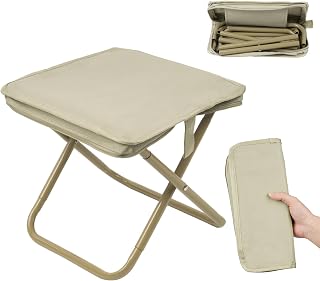 OFFCUP Taburete Plegable Portátil, Pequeño Taburete Plegable Caza para Exterior con Bolsa de Transporte, Mini Silla Plegable Camping para Acampar Senderismo Caza Picnic Viaje (Caqui)