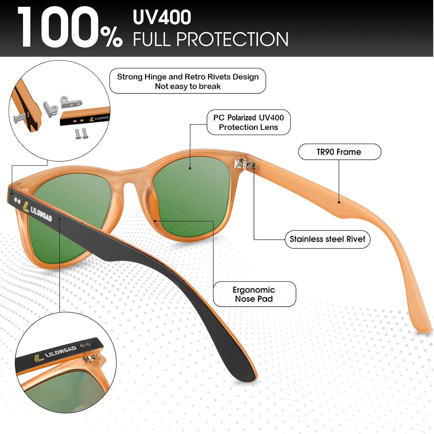 Polarized Sunglasses for Men Lightweight TR90 Frame, Scratch-Resistant Lenses, UV400 Protection Square Sun Glasses - Image 6