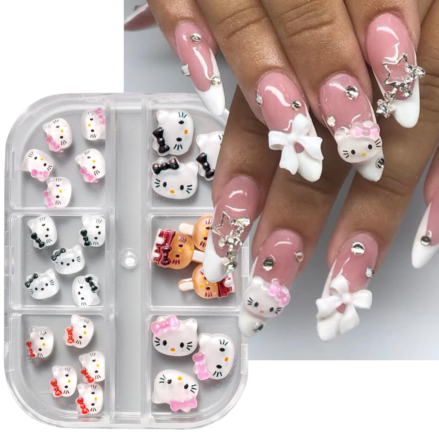 6 Girds Cartoon Nail Charms Set, 3D Cute Sweet Cat Nail Art Charms Nail Rhinestones Jewelry Supply Kawaii Cat Nail Gems for Acrylic Nails Resin Design Accessories DIY Crafts Manicure Tools-image-13