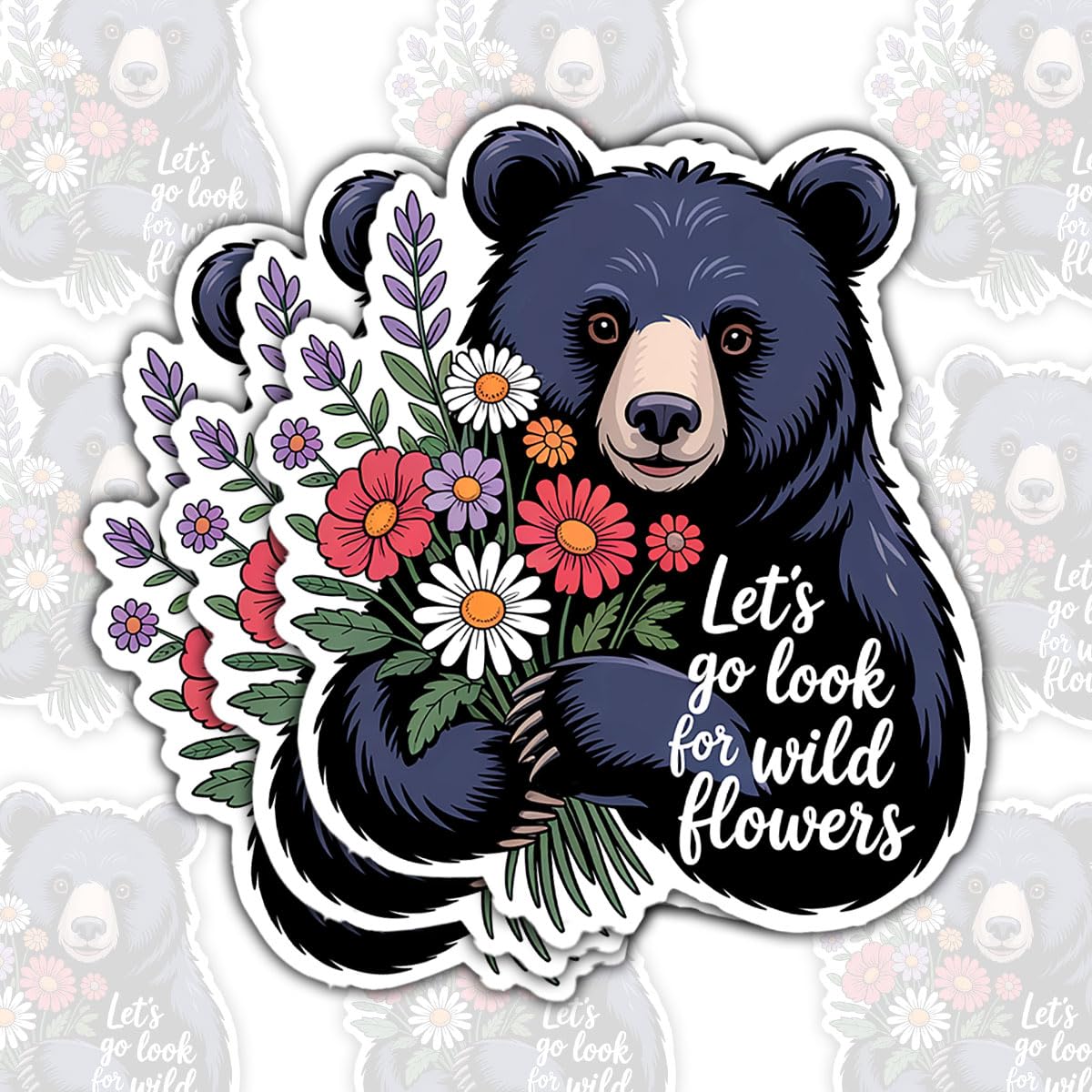 Photo 1 of (3pcs-3in) Let's Go Look for Wild Flowers Nature Adventure Quote Sticker
