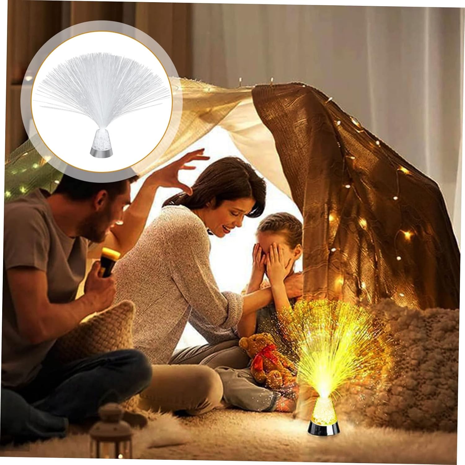 DOITOOL 2pcs Color Changing Fiber Optic Lamp USB Battery Powered Unique Gypsophila Design Indoor Party Decoration Sensory Mood Lighting for Home and Events
