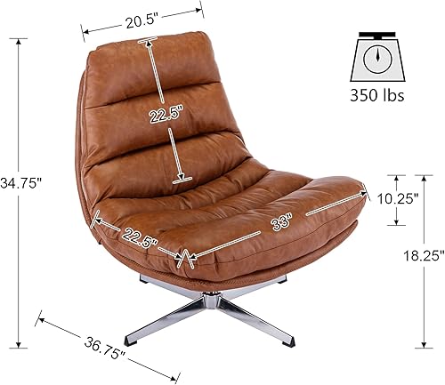 Miniatura 2 de VESCASA Silla decorativa giratoria tapizada con otomana, silla de lectura Leathaire con reposapiés, cómodo juego de sillas de descanso con taburete