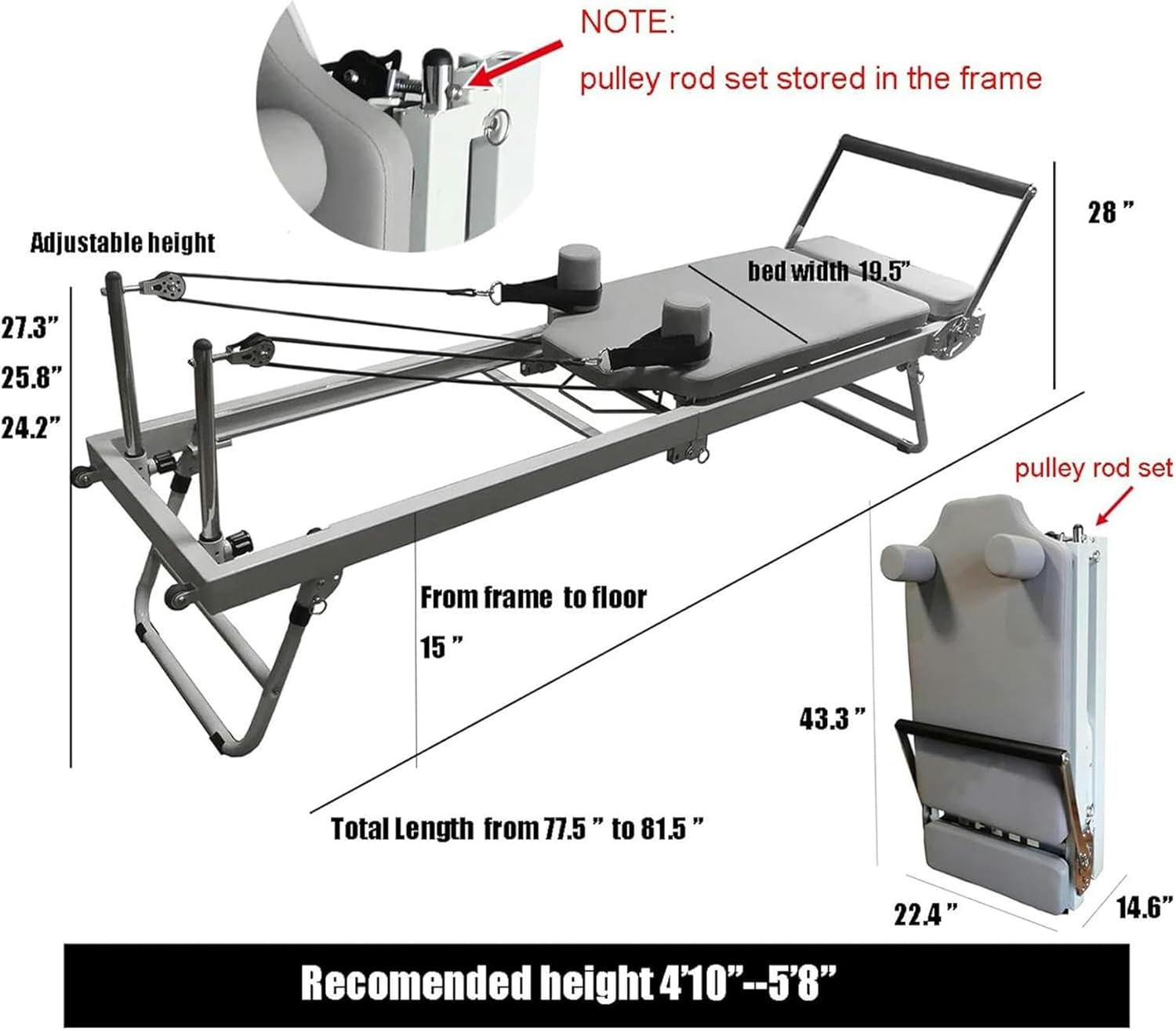Wzglod Pilates Reformer Machine Home - Adjustable Intensity Foldable Bed for Strength Training - Yoga Exercise Equipment, Perfect for Pilates Lovers