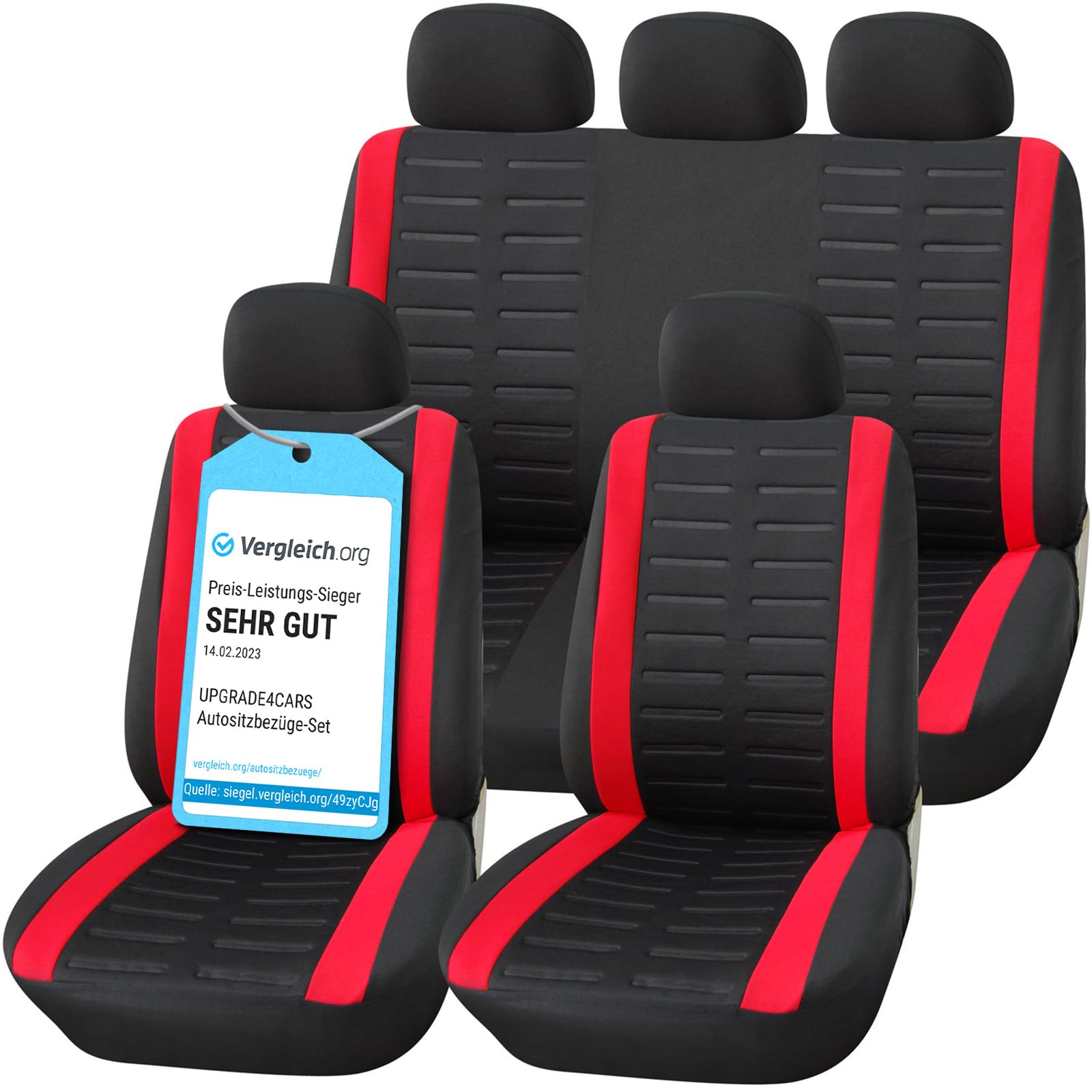 Upgrade4cars Car Seat Covers Full Set Universal Black Red | Washable Cover for Front Seats, Rear Bench & Headrest | Interior Accessories for Women and Men