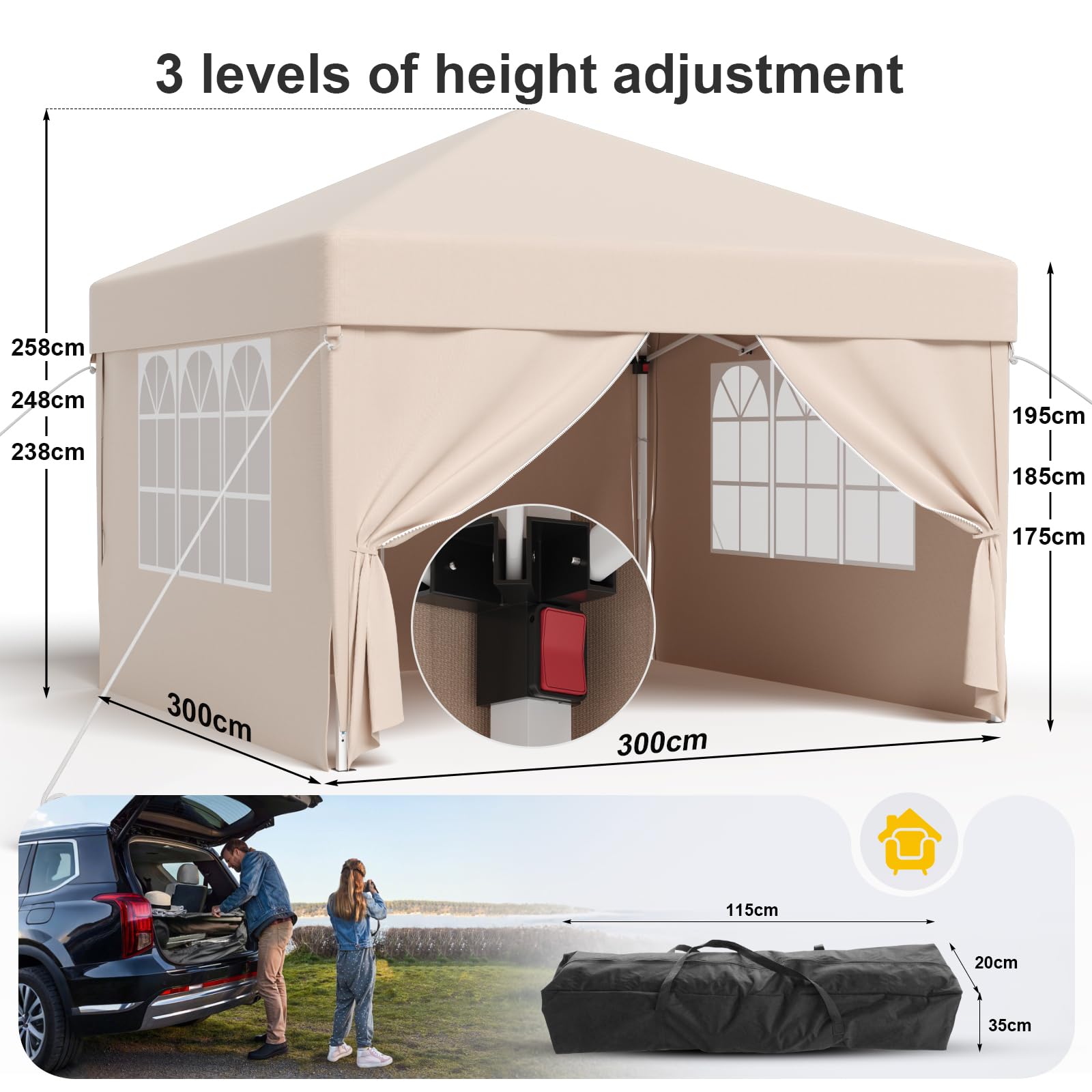 Tonnelle Pliante 3x3m TRIUMPHKEY - Imperméable UV50+ Pour Jardin, Camping, Extérieur (Gris)
