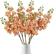 5PCS Yellow Orchid Artificial Flowers 23.2" Fake Orchids Phalaenopsis Flowers with Real Touch Stem for Vase Home Wedding Party Bridal Shower Decoration Yellow