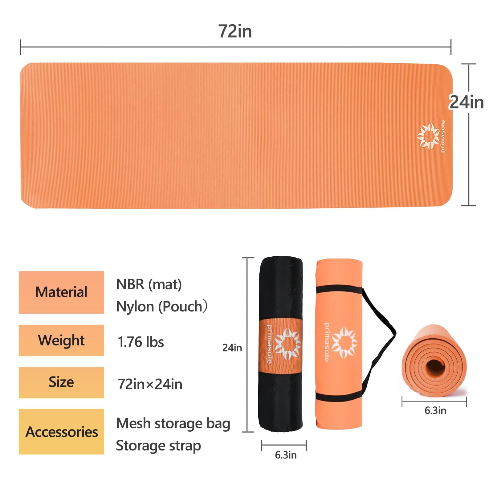 Primasol - Esterilla de yoga, 0.4 pulgadas (10 mm), 0.6 pulgadas (15 mm), gruesa y ancha, esterilla de ejercicio, fitness, pilates, entrenamiento muscular