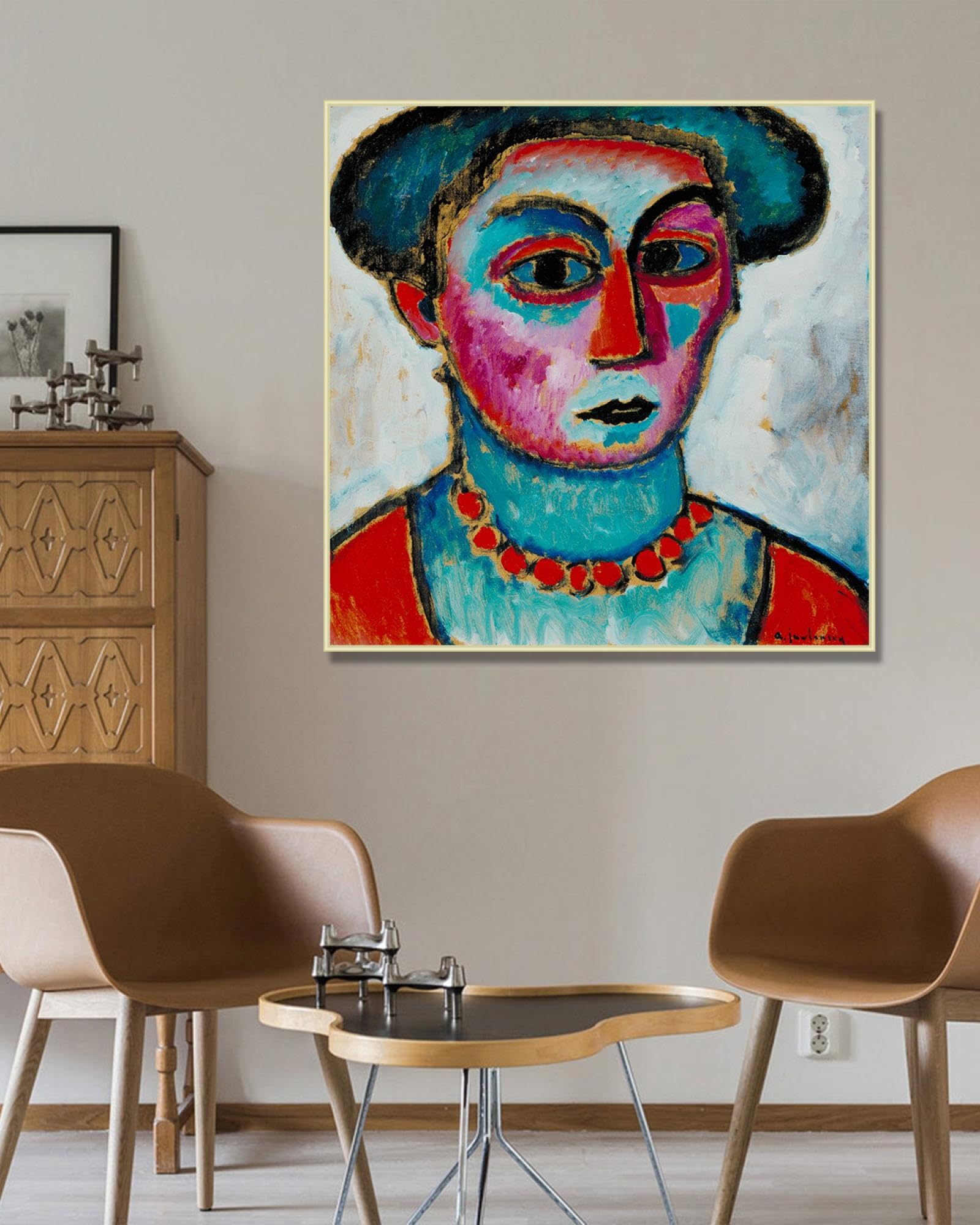 NHLDZYH Ramka szampana. (głowa kobiety) 000 von Alexej von Jawlensky, druk na płótnie, nowoczesna dekoracja ścienna do domu. 80x80cm