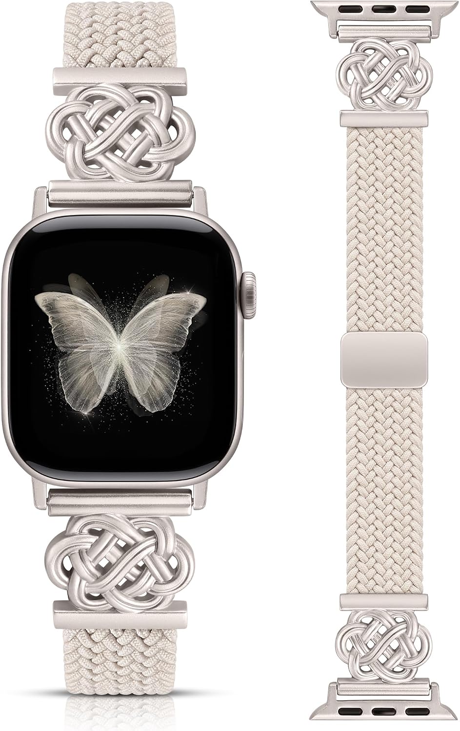 Minyee Slim Braided Magnetic Band Compatible with Apple Watch Bands Women 40/41/42/44/45/46/49/38, Dressy Celtic Knot Soft Thin Elastic Nylon Strap for iWatch Series 11 10 9 8 7 6 5 4 SE/Ultra 3 2 1