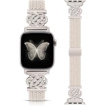 Minyee Slim Braided Magnetic Band Compatible with Apple Watch Bands Women 40/41/42/44/45/46/49/38, Dressy Celtic Knot Soft Thin Elastic Nylon Strap for iWatch Series 12 11 10 9 8 7 6 5 SE/Ultra 4 3