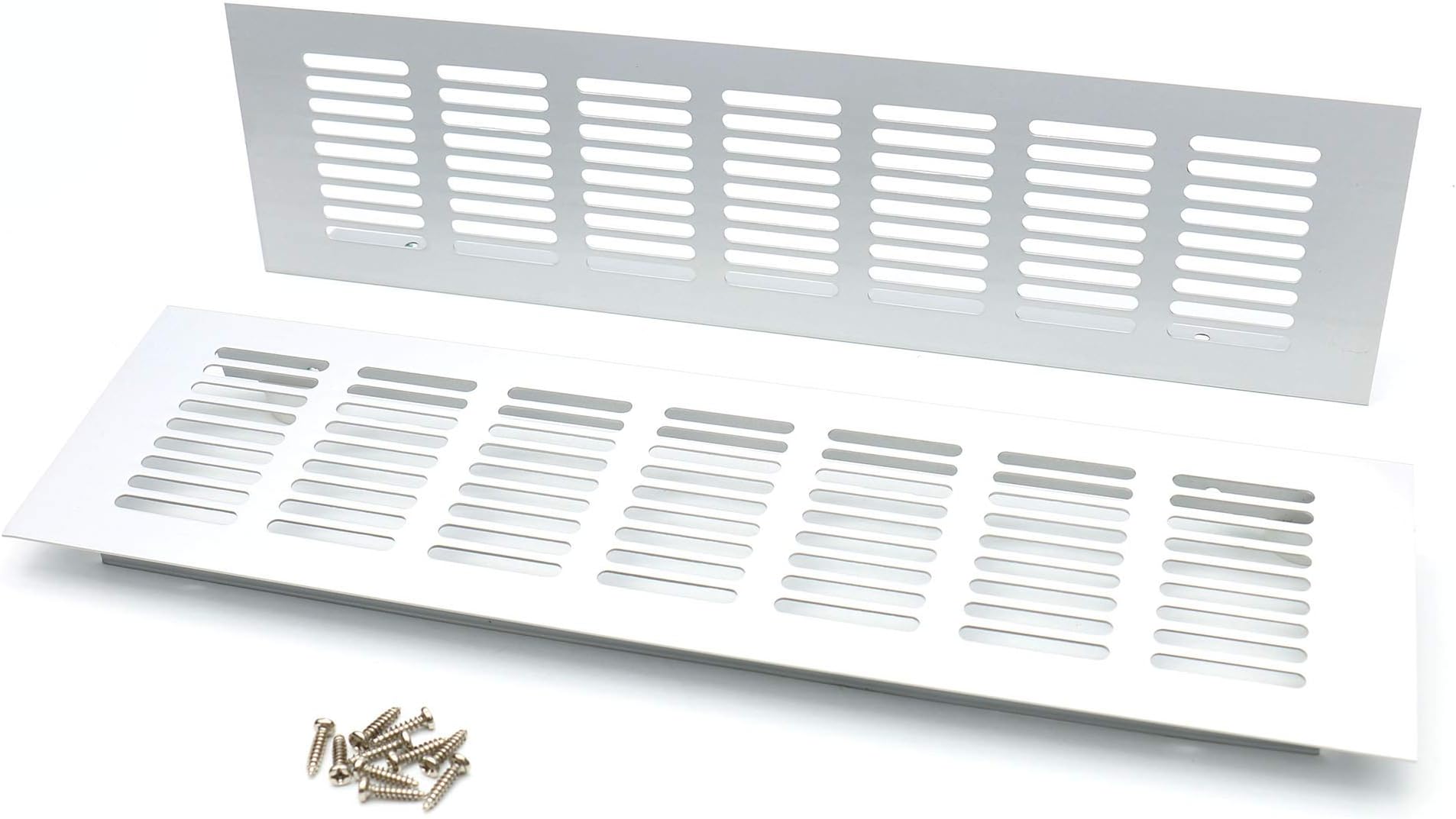 2 Pcs 11.8" x 3.1" Aluminum Alloy Square Vents Cover Grille, Cabinets, Side Walls, Ceilings and Floor Exhaust Vent, Silvery