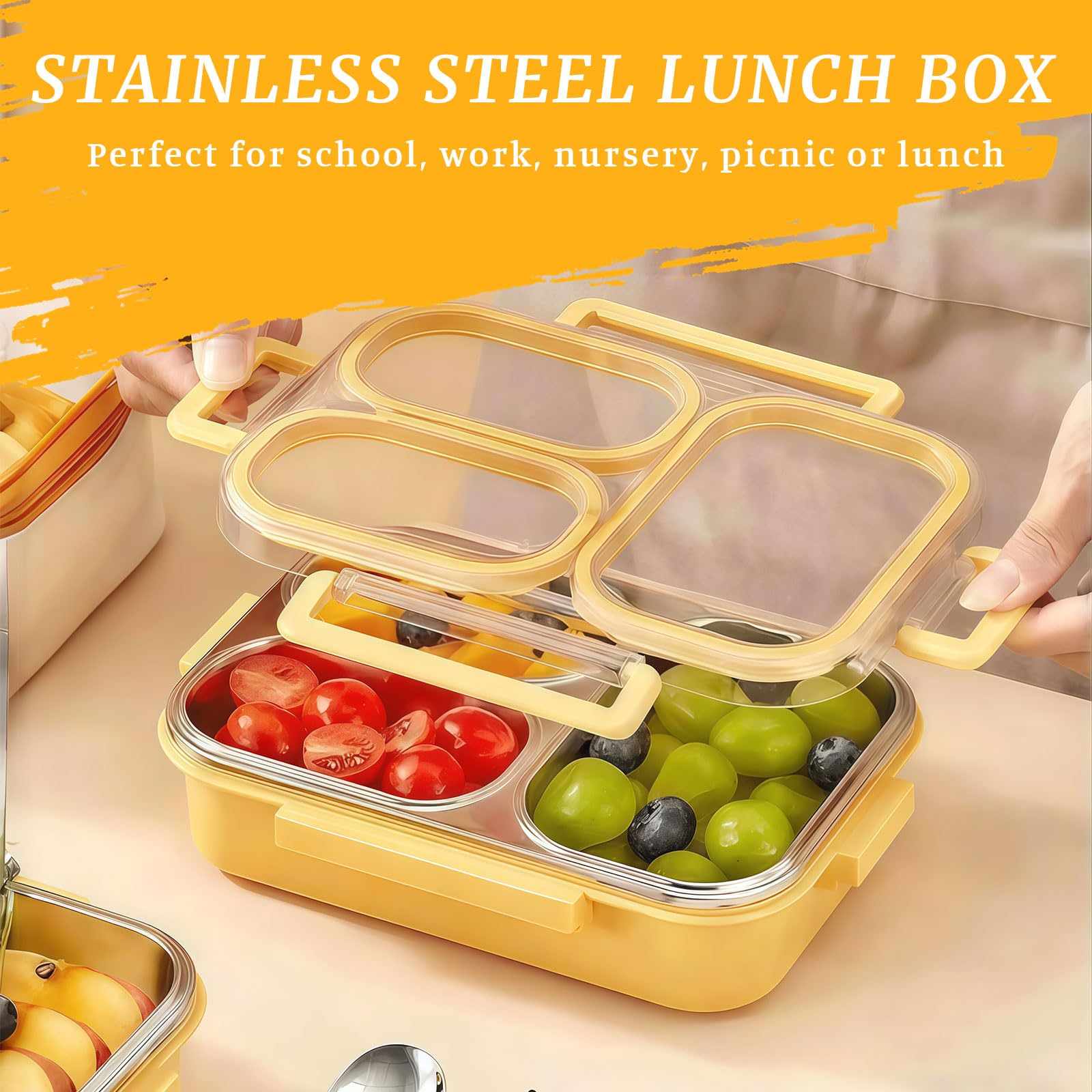 Snackbox met vakken, roestvrij staal, broodtrommel met vakken