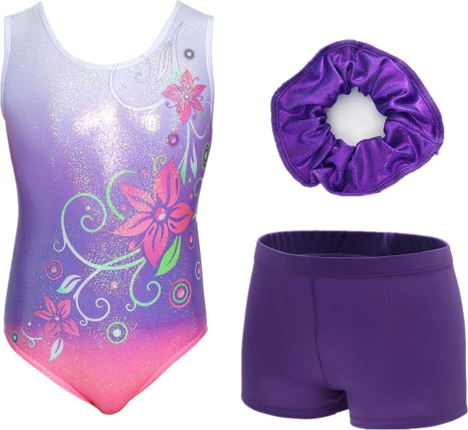 AosvaGymnastics Leotards for Girls One-piece Sparkle Colorful Rainbow Dancing Athletic Leotards 2-14Years