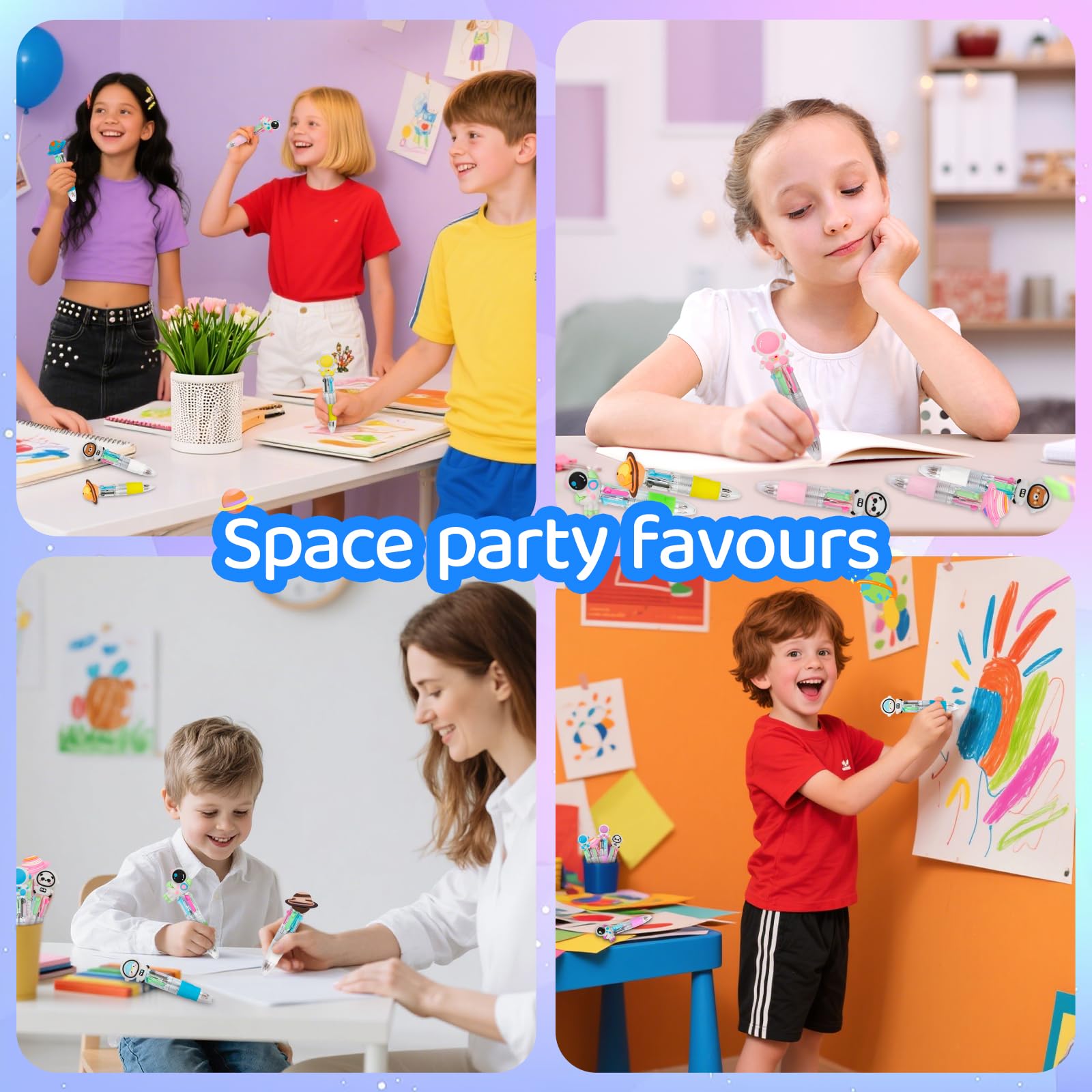 30 mini penne multicolori in uno, 4 in 1, graziose penne per bambini, penne a sfera per compleanni e feste per bambini, regali divertenti a inchiostro assortito (spazio)