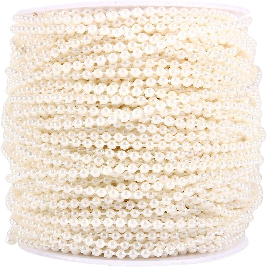 Pearl String - 50M Roll 3mm Fishing Line Pearls String Beads Chain Garland Wedding Decoration Centerpieces(creamy)