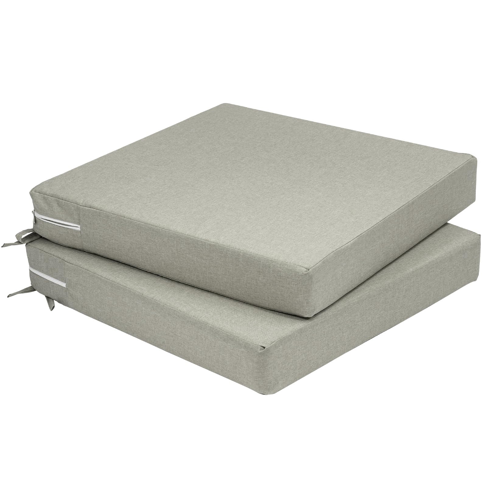 GreenWhim Chair Seat Cushions Set of 2, 50 * 50 * 8cm Rattan Garden Waterproof Cushions for Indoor Outdoor Furniture with Ties, Patio Dining Chair Pads with Removable Cover Foam (Light Grey)