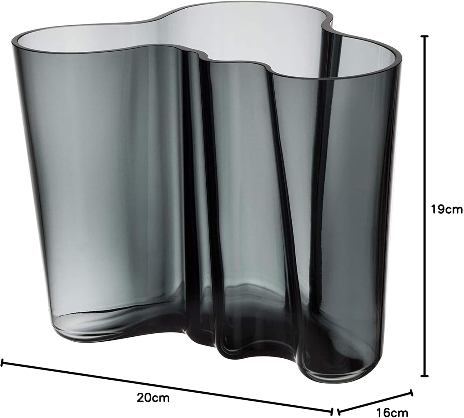 Iittala, 1020905, Alvar Aalto vases, Glass, Grey, 19 x 20 x 16 cm