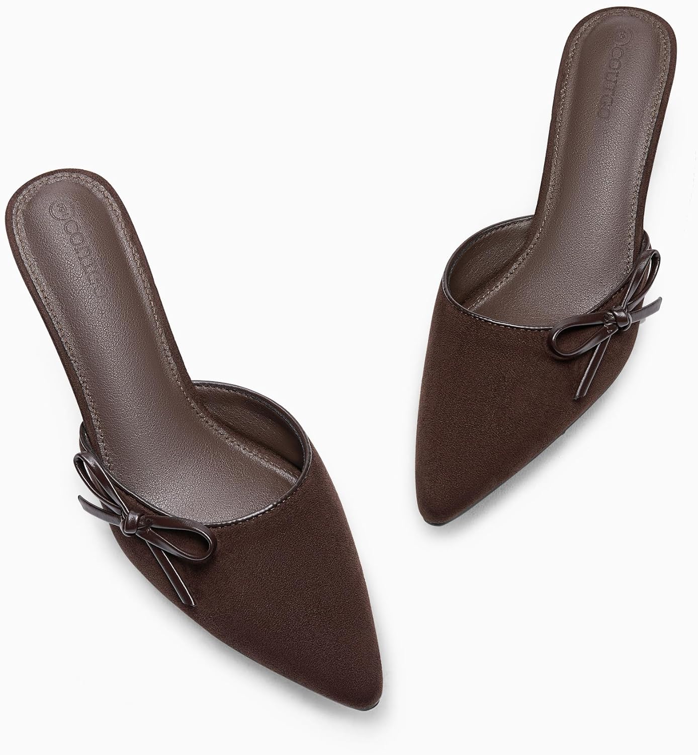 Coutgo Womens Bow Tie Mules Heels Two Tone Closed Pointed Toe Slip On Backless Wedding Dress Shoes Pumps - Image 4