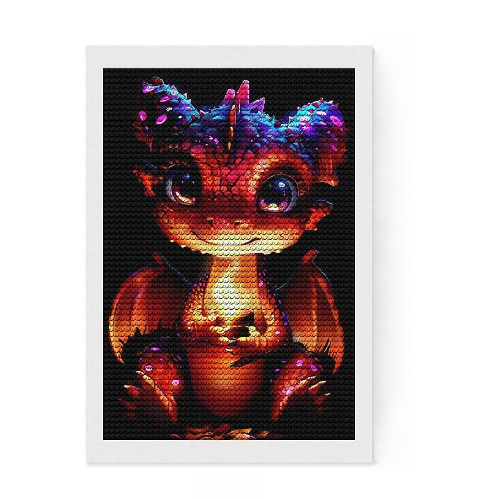 Junmoney Cute Baby Dragon Art Diamond Painting Canvas Set 8"x12", for Teens, Satisfying Creative Project, Christmas Gift, Farmhouse Decor