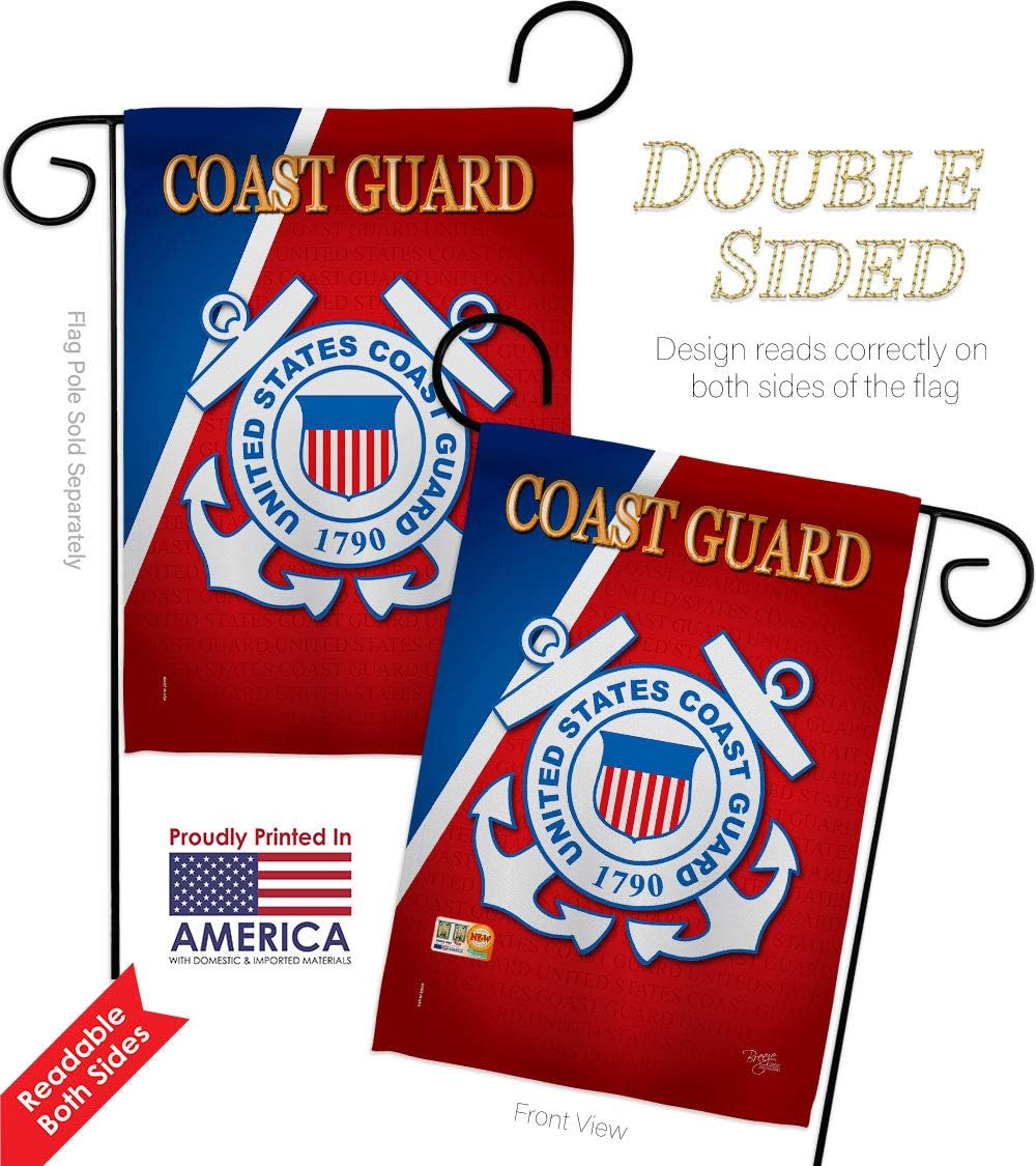 Coast Guard Garden Flag Set with Stand Armed Forces USCG Semper Paratus United State American Military Veteran Retire Official Small Gift Yard House Banner Double-Sided Made In USA 13 X 18.5