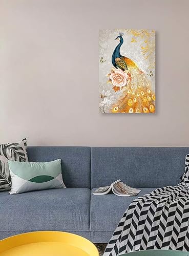 Miniatura 38 de Looife Lienzo decorativo para pared de pavo real, 16 x 32 pulgadas, pájaros verde azulado con flores, decoración de pared para decoración de DW148