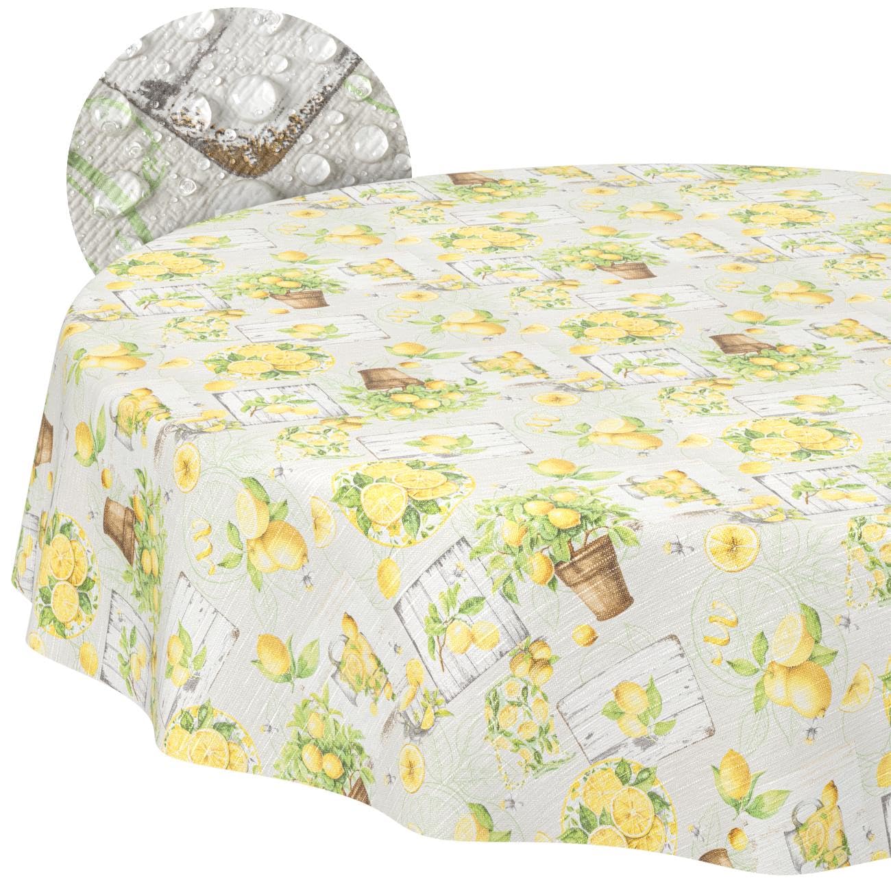 Oilcloth Tablecloth Washable Wax Tablecloth Easy Care Water-Repellent Lotus Effect Outdoor Lemon Oilcloth Garden Tablecloth Lemon Round 140 cm Cutting Edge