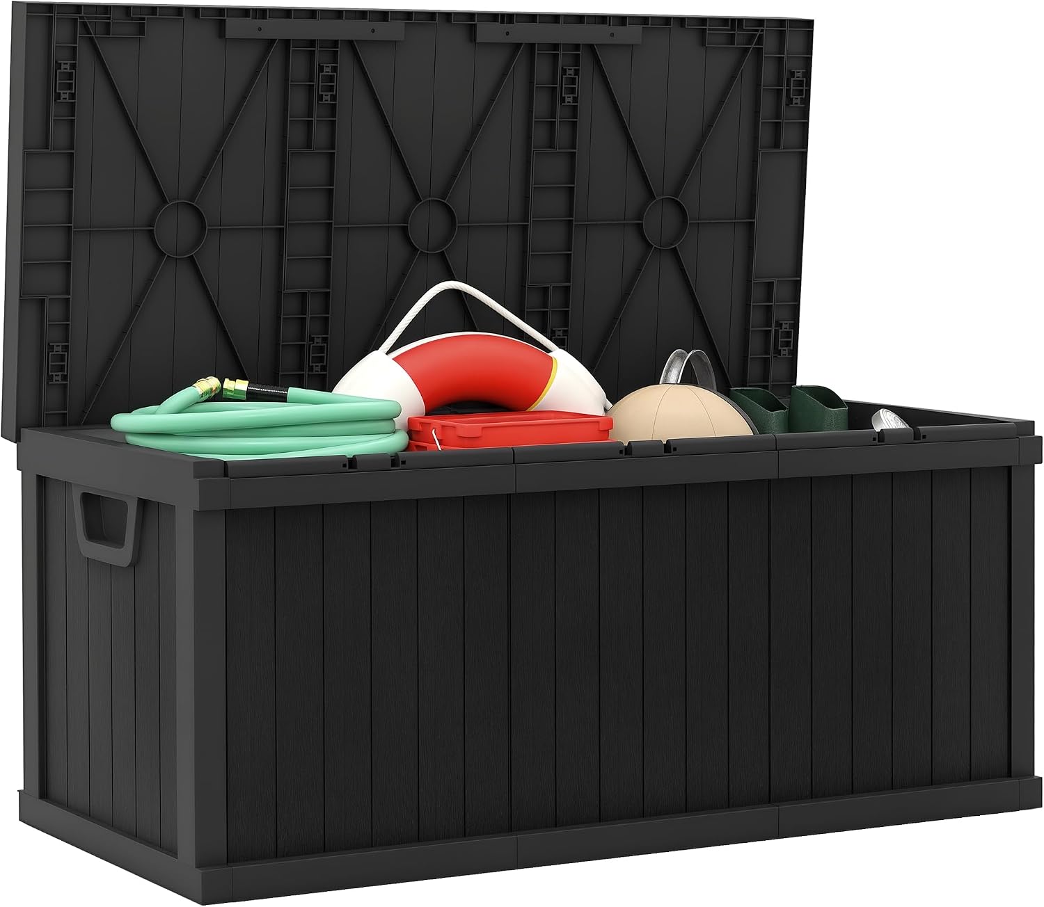 Outsunny 70 Gallon Deck Box, Resin Outdoor Storage Box with Handles, Waterproof and UV Resistant Storage Container for Garden Tools and Pool Supplies, Black