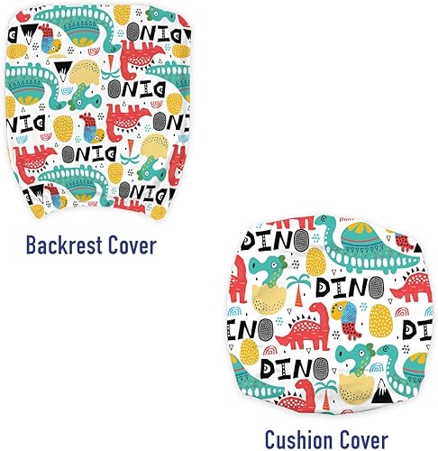 Miniatura 3 de Lunarable Funda para silla de oficina de dinosaurio, caligrafía de dinosaurio con dibujos inusuales y detalles orientales escandinavos, funda