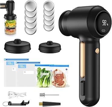 Electric Mason Jar Vacuum Sealer Kit with 20 Reusable Vacuum Bags, 10 Mason Lids, 3-in-1 Handheld Vacuum Sealer, Powerful Compact Vacuum Seal Machine, Portable Food Sealer, Ideal Gifts for Mom, Wife