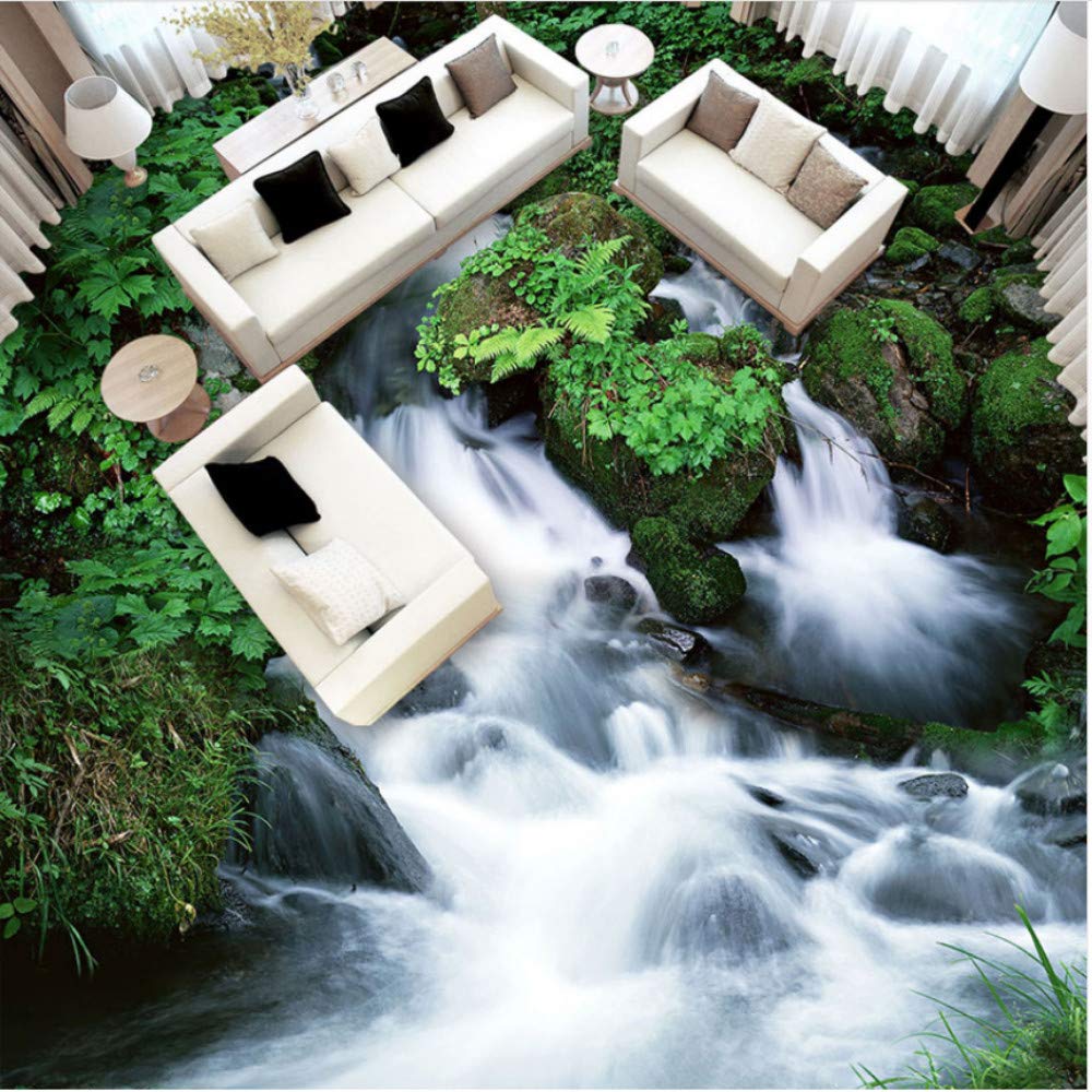 Ljtao 3D Waterfall Stone Floor Tiles Mural Photo Wallpaper Living Room Bathroom Waterproof Anti Wear PVC Vinyl Flooring-450Cmx300Cm