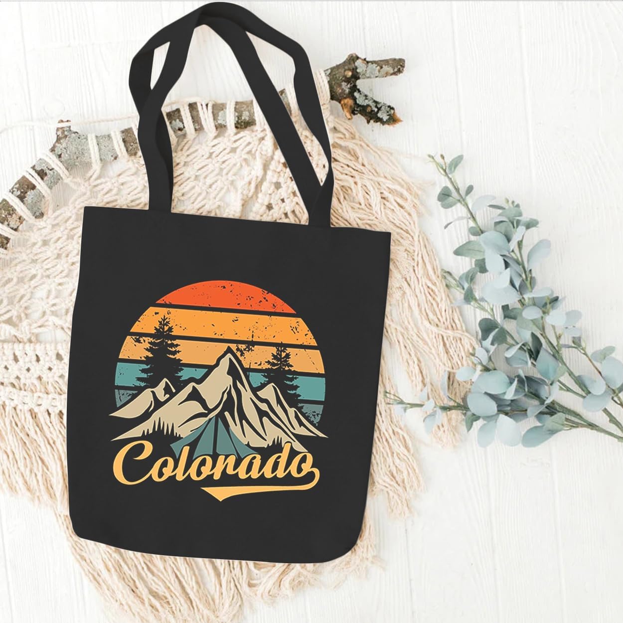 Hiking Camping Canvas Tote Bag for Women Colorado Mountain Shopping Bag Eco-Friendly Reusable Grocery Bag - Image 3