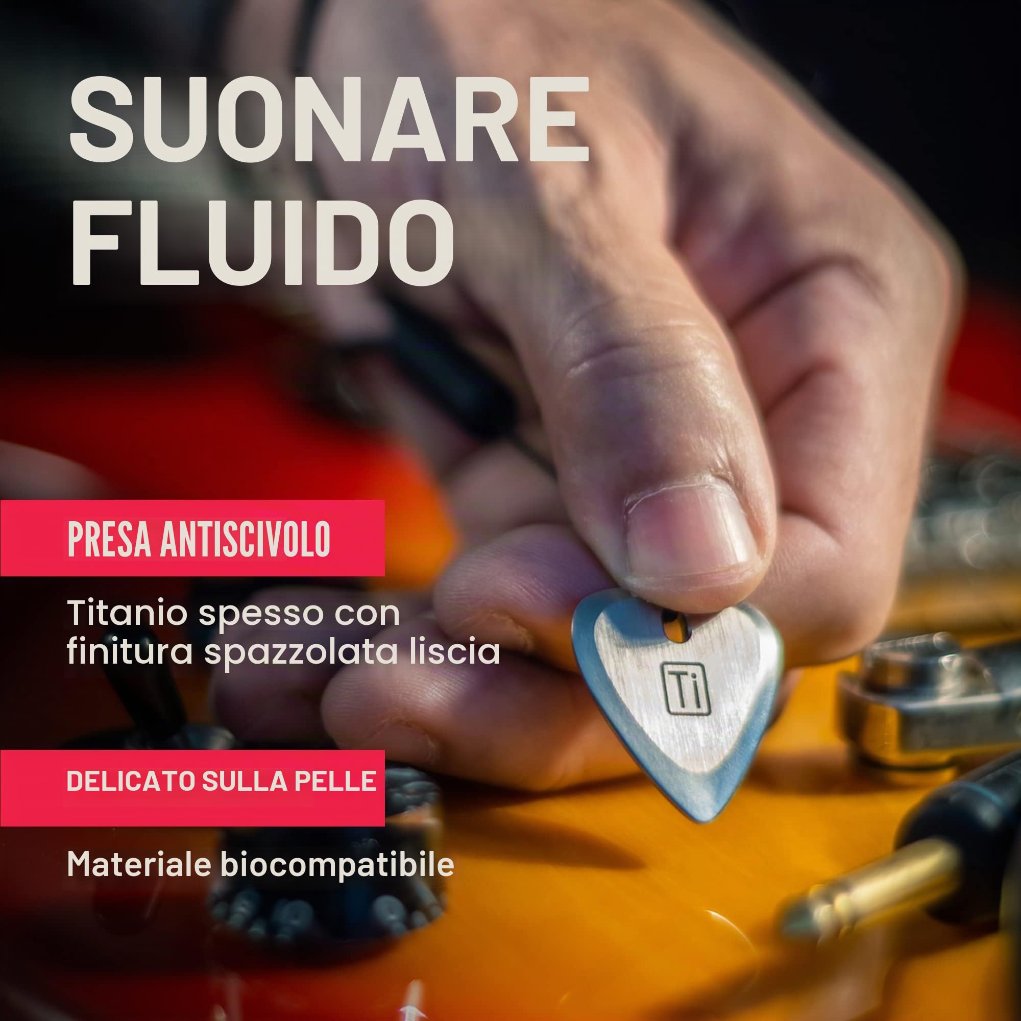 GPCA Plettro per chitarra in titanio, spessore 3 mm, per chitarra, basso e ukulele, viene fornito con cinturino da polso, accessori indispensabili per chitarra, regalo per musicisti e amanti della