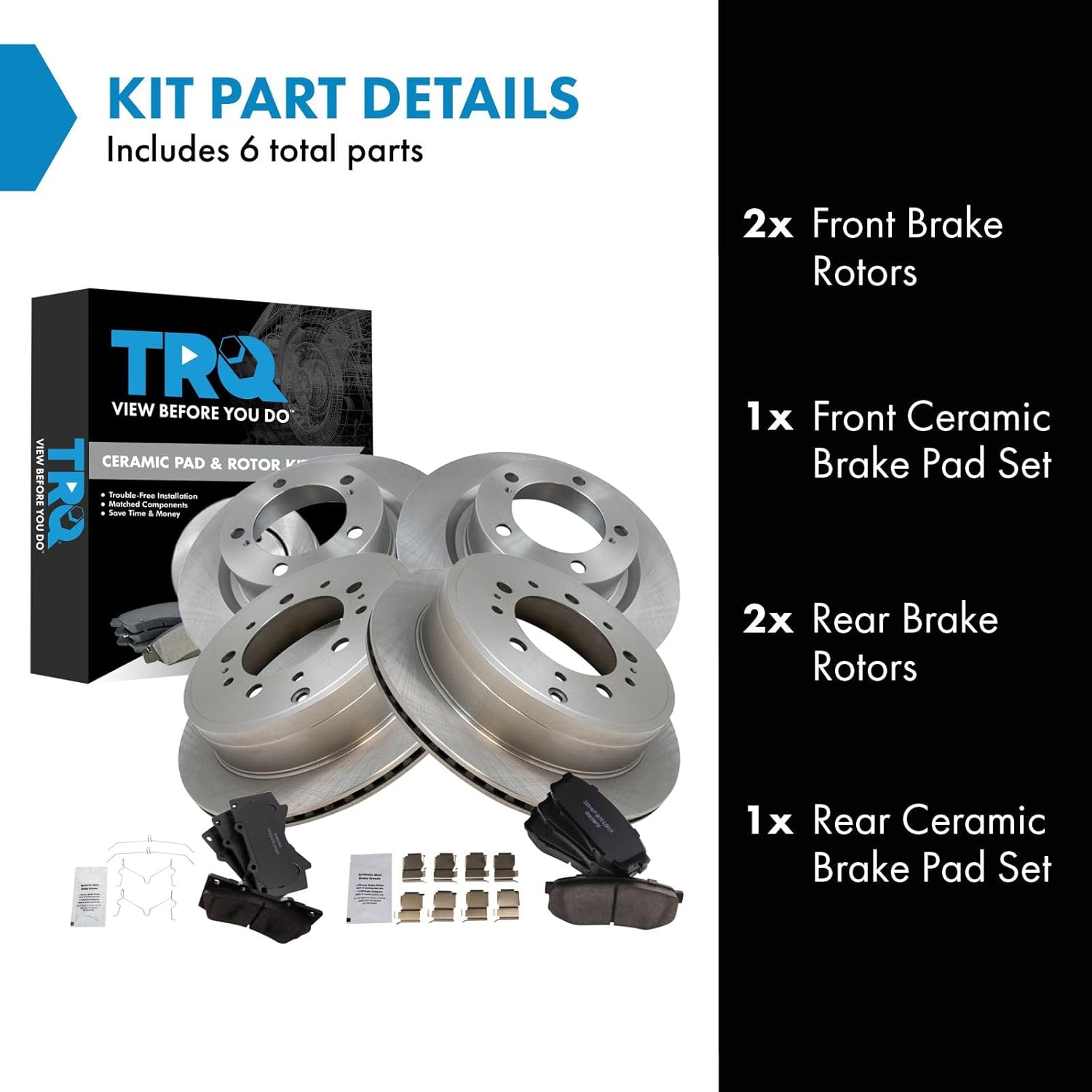TRQ Front and Rear Brake Pad & Rotor Kit Brake Pads Brake Rotor Ceramic Compatible with 2016-2021 Lexus LX570 Toyota Land Cruiser 2008-2021 Sequoia 2007-2021 Tundra