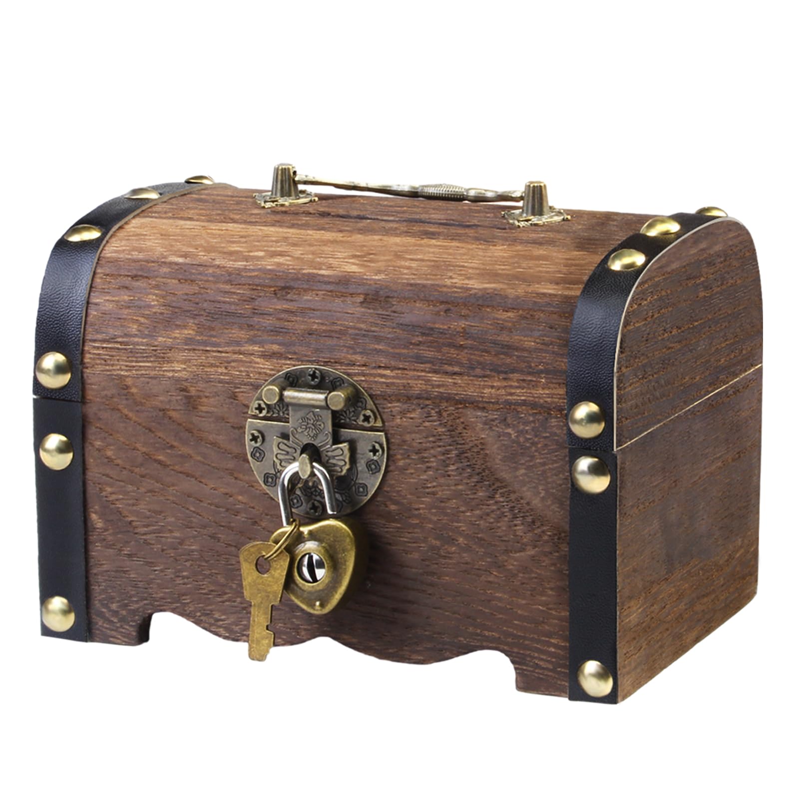 Forziere Del Tesoro In Legno Con Lucchetto - Scrigno Pirata Portagioie, Salvadanaio Con Serratura, Regalo Bambini - Foto 4