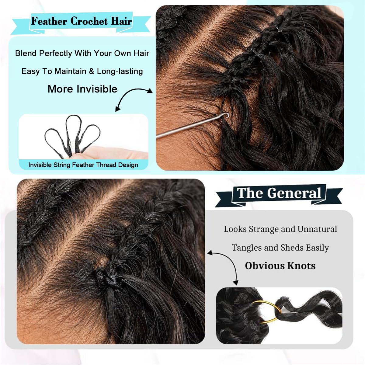 Extensions de cheveux humains au crochet à plumes, 100 % cheveux humains 180 g, 144 mèches, pré-séparés, cheveux au crochet pour femmes noires, bouclés, invisibles, 45,7 cm
