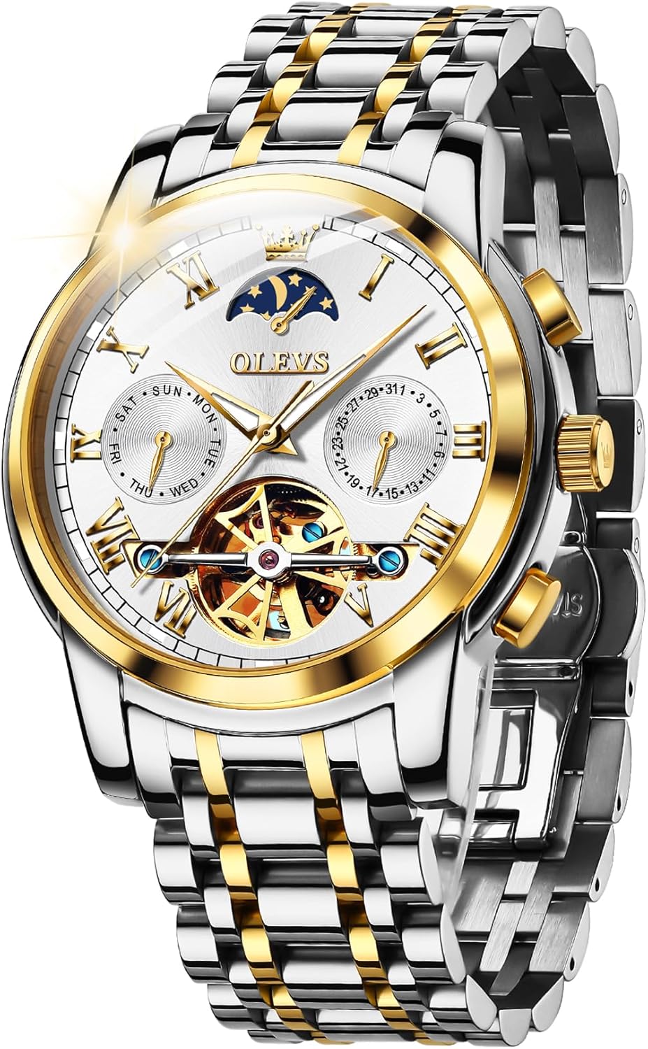 OLEVS Mens Automatic Watches Skeleton Mechanical Self Winding Luxury Fashion Dress Wrist Watch Luminous Waterproof