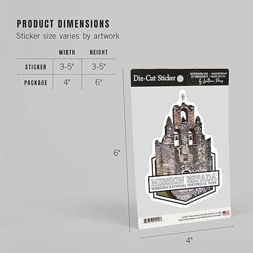 Miniatura 5 de Die Cut Sticker San Antonio Missions National Historical Park, Texas, Mission Espada, Vinyl Sticker 3 to 6 inches, (Waterproof Decal for Cars, Water