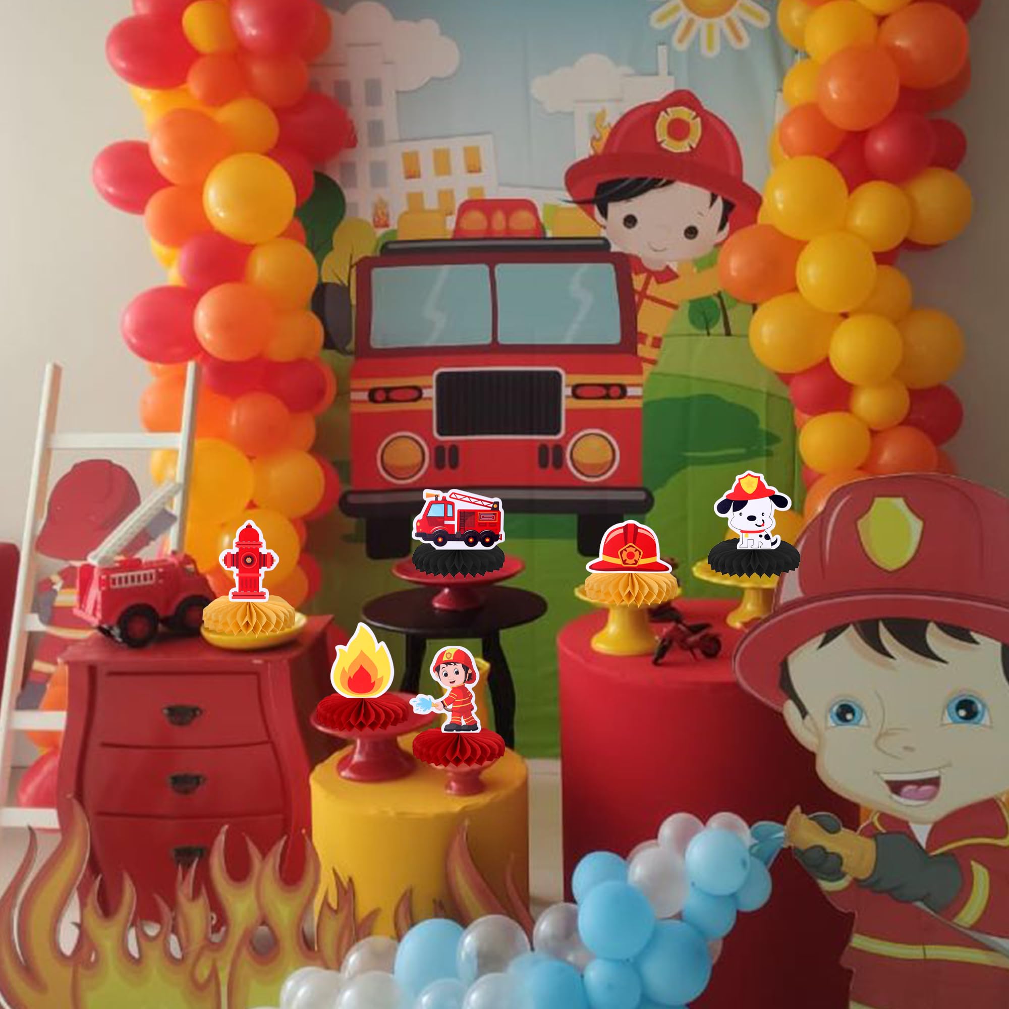 6 Pcs Firetruck Honeycomb Table Centerpiece Fire Truck Fireman Table |  Desertcart Seychelles, image size:2000x2000