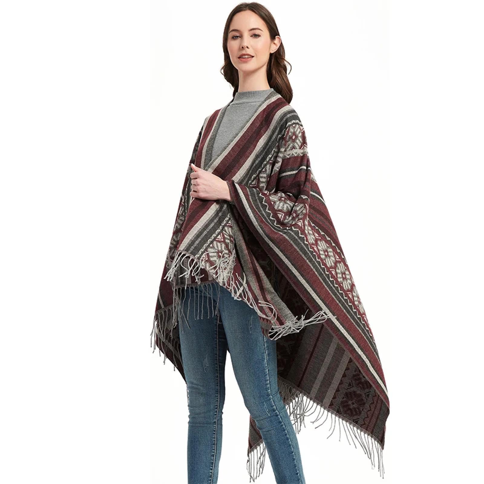 Sciarpa Scialle Invernale Sciarpe Sciarpa con Stampa Geometrica E Nappa, da Donna, Invernale, Calda, Lunga, Avvolgente, Comoda, Boho, Spessa, Coperta