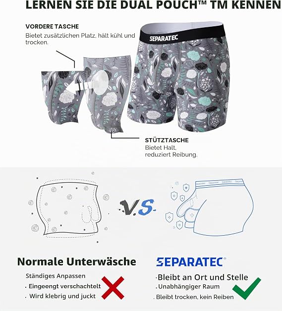 Separatec Men's Boxer Shorts Bamboo Rayon Printed Panties with Double Pouch Pack of 3
