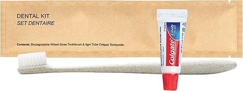 World Amenities Kit dental de papel Kraft - Cepillo de dientes de paja de trigo y pasta de dientes Colgate Kit de cuidado dental (25)