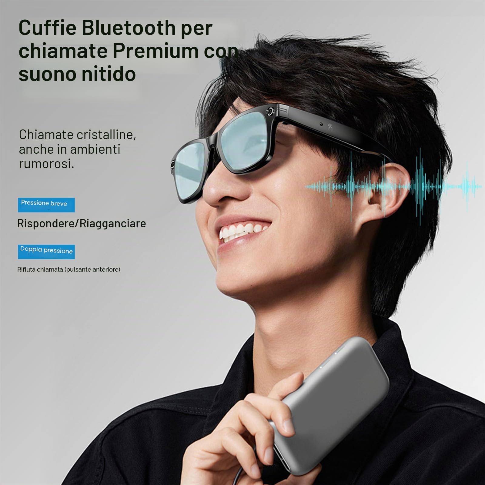 Occhiali Intelligenti AI: 1080P Manos Libres, Bluetooth 5.4, IP65, Protezione UV - Spedizione Amazon, Ideali per Uso Quotidiano/Attività all'Aperto