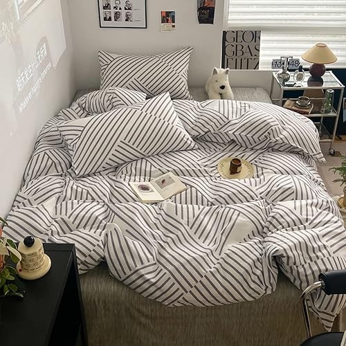 Miniatura 7 de BlueBlue Juego de Funda de Edredón Abstracta para Niños Twin 100% Algodón Ropa de Cama para Niños Niñas Adolescentes Patrón Simple de Líneas de