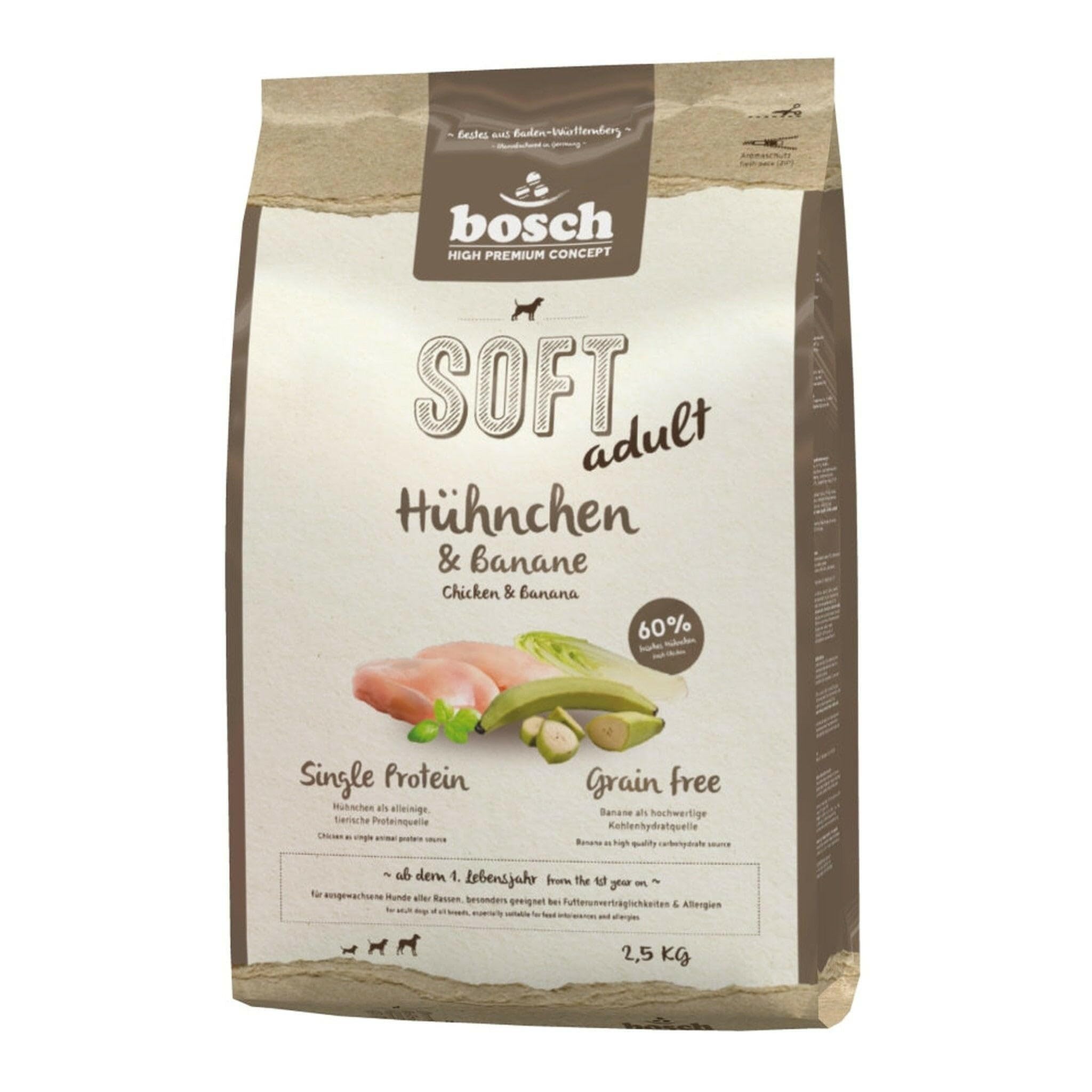 Bosch HPC Soft halbfeuchtes Hundefutter Hühnchen & Banane, 2,5 kg
